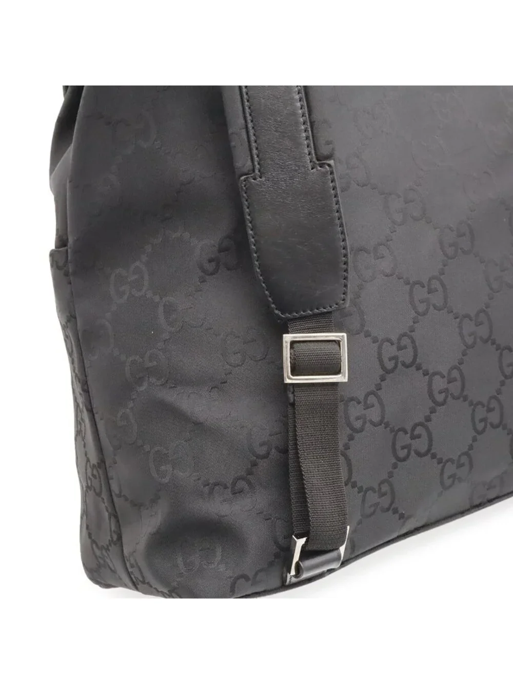 Gucci GG Nylon Backpack Leather Black Silver